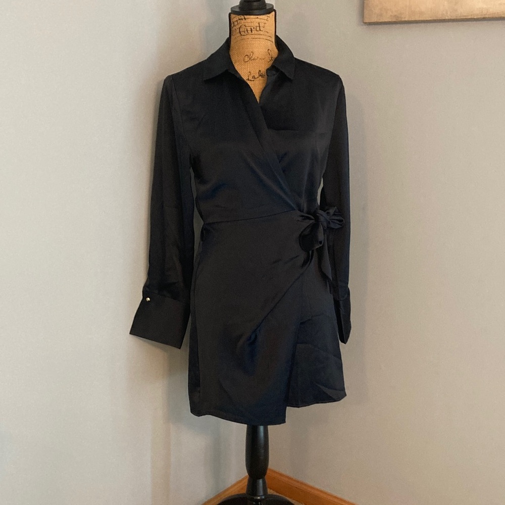 House of Harlow NWOT Satin Wrap Tie Mini Dress Women Size Small - Picture 3 of 14